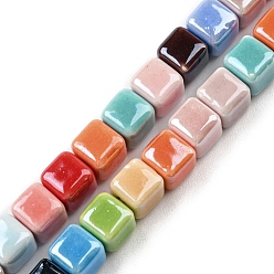 Mixed Color Handmade Procelain Beads Strands, Cube, Mixed Color, 6x6~7x6~7mm, Hole: 2mm, about 50pcs/strand, 12.24''(31.1cm)