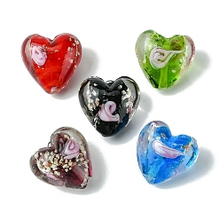 Mixed Color Luminous Handmade Gold Sand Lampwork Beads, Glow in the Dark, Heart, Mixed Color, 20.5x20.5x12mm, Hole: 1.6mm
