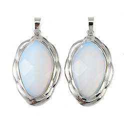 Опал Опалитовые граненые подвески, латунные овальные подвески в оправе, платина, стойки покрытие, 41x26x7 мм, отверстие : 5x8 мм