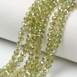Yellow Green Electroplate Glass Beads Strands, Half Plated, Rainbow Plated, Faceted, Rondelle, Yellow Green, 2.5x2mm, Hole: 0.4mm, about 199pcs/strand, 13.4 inch(34cm)