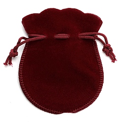 Dark Red Velvet Drawstring Pouches, Candy Gift Bags, Christmas Party, Wedding Favors Bags, Dark Red, 9x7cm, 10pcs/set