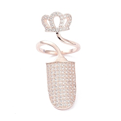 Розовый Позолоченный Латунные кольца для ногтей с микропаве и кубическим цирконием, кольцо для ногтей, корона, Настоящее розовое золото покрыто, 1.5 мм, внутренний диаметр: 13 мм