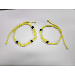 Yellow Adjustable Braided Nylon Cord Macrame Pouch Bracelet Making, with Glass Beads, Yellow, Inner Diameter: 1-7/8~3-1/4 inch(4.7~8.4cm), 2 styles, 1pc/style, 2pcs/set