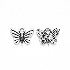 Antique Silver Tibetan Style Alloy Charms, Butterfly, Cadmium Free & Lead Free, Antique Silver, 12x15.5x1.5mm, Hole: 2mm, about 1315pcs/1000g