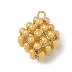 Золотистый Подвески из искусственного жемчуга, квадратный, с золотой латуни нахождения, ионное покрытие (ip), долговечный, без свинца и без кадмия, золотые, 20.5x16x15 мм, отверстие : 2 мм