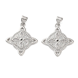 Платина Латунные микропаве прозрачные подвески с фианитом, ведьмы узел викканский символ прелести, платина, 24.5x21.5x2.5 мм, отверстие : 4x3.5 мм