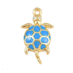 Темно-Голубой Подвески-коннекторы в виде морских черепах из латуни с эмалью, с четким кубического циркония, реальный 18 k позолоченный, стойки покрытие, долговечный, без кадмия и без свинца, глубокое синее небо, 23.5x13x3.5 мм, отверстие : 1.7 мм