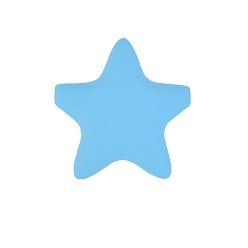 Light Sky Blue Star Silicone Beads, Chewing Beads For Teethers, DIY Nursing Necklaces Making, Light Sky Blue, 35x35mm