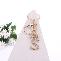 Letter S Crystal Rhinestone Initial Letter with Crown Pendant Keychains, with Light Gold Alloy Findings, Letter.S, 10~10.5cm, alphabet: 40~46x20~45mm