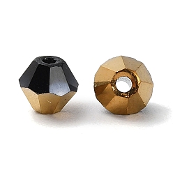 Black Transparent Electroplate Glass Beads, Half Golden Plated, Faceted, Bicone, Black, 4.5x4mm, Hole: 1mm, 500Pcs/bag