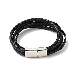 Marine Blue Microfiber Leather Braided Multi-strand Bracelet with 304 Stainless Steel Magnetic Clasp for Men Women, Marine Blue, 8-5/8 inch(22cm)