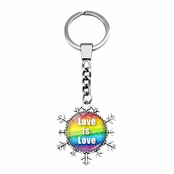Word Rainbow Theme Word Love Is Love Glass Cabochons Keychain, Alloy Snowflake Pendant Keychain, Word, Cabochons: 2.5cm