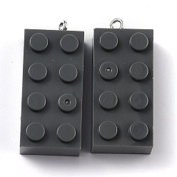 Gray Opaque Acrylic Pendants, with Platinum Iron Loop, Long Rectangle Building Block Charms, Gray, 36x16x11.5mm, Hole: 1.5mm