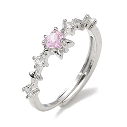Platino Micro latón allanar anillos zirconia cúbico, estrella con el corazón, Platino, 6 mm, tamaño de EE. UU. 7 1/4 (17.5 mm)