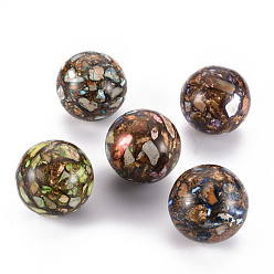 Mixed Stone Assembled Natural Bronzite and Synthetic Imperial Jasper Beads, No Hole/Undrilled, Round, Dyed, 40mm