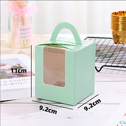 Pale Turquoise Foldable Individual Kraft Paper Cake Box, Bakery Single Cupcake Packing Box, Rectangle with Clear Window and Handle, Pale Turquoise, 91x92x110mm