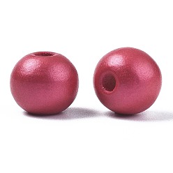 Cerise Painted Natural Wood Beads, Pearlized, Round, Cerise, 10x8.5mm, Hole: 3mm
