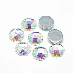 Clear AB Sew on Rhinestone, Transparent Acrylic Rhinestone, Two Holes, Garments Accessories, AB Color Plated, Faceted, Half Round/Dome, Clear AB, 8x2.5mm, Hole: 0.8~1mm