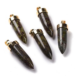 Dragon Blood Natural Dragon Blood Pointed Pendants, Cone Charms, with Golden Tone Alloy and Iron Findings, 42.5~46x14~15mm, Hole: 8x6mm