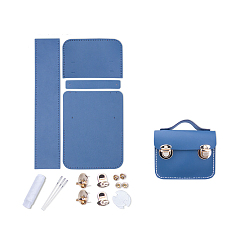 Steel Blue DIY Purse Making Kit, Including Cowhide Leather Bag Accessories, Iron Needles & Waxed Cord, Iron Clasps Set, Steel Blue, 8x10.5x4.5cm