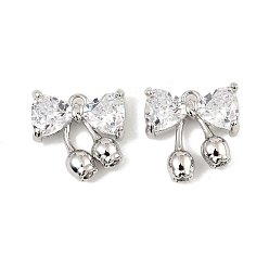 Платина Латунные микро проложить кубического циркония прелести, бантом, платина, 14x13x4 мм, отверстие : 1.4 мм