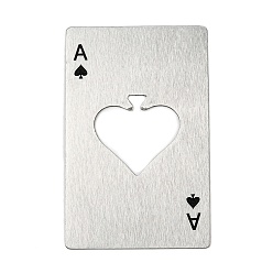 Stainless Steel Color 430 Stainless Steel Bottle Openers, Laser Cut, Rectangle with Ace of Spades, Stainless Steel Color, 85.5x54x1mm