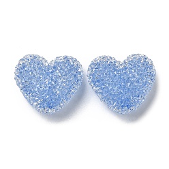 Bleu Bleuet Perles en résine, avec strass, coeur drusy, bleuet, 17x19x10.5mm, Trou: 1.6mm