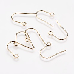 Light Gold 304 Stainless Steel Earring Hooks, Ear Wire, with Horizontal Loop, Light Gold, 14x12x0.7mm, Hole: 2mm
