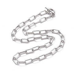 Stainless Steel Color 304 Stainless Steel Paperclip Chain Necklace with Toggle Clasp for Men Women, Stainless Steel Color, 20.47 inch(52cm)