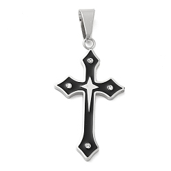 Платина 304 нержавеющей стальной эмали подвески, с 201 подвесками из нержавеющей стали и стразами, крестик, платина, 39x21.5x3 мм, отверстие : 9x5 мм