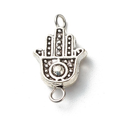Antique Silver Tibetan Style Alloy Hamsa Hand Beads Links Connectors, with 304 Stainless Steel Eye Pin, Antique Silver, 18x10x4mm, Hole: 1.6mm, 2mm