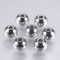 Stainless Steel Color 304 Stainless Steel Beads, Solid Round, Stainless Steel Color, 6x5mm, Hole: 1mm
