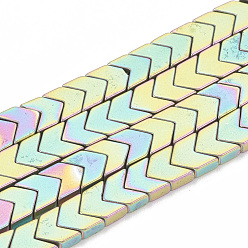 Rainbow Plated Electroplate Non-magnetic Synthetic Hematite Beads Strands, Arrow, Rainbow Plated, 6x6x2.5mm, Hole: 0.8mm, about 100pcs/strand, 16.1 inch