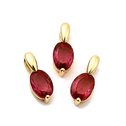 Малиновый Овальные латунные стеклянные подвески, стойки покрытие, долговечный, без кадмия и без свинца, золотые, граненые, малиновый, 12.5x5x4.5 мм, отверстие : 3x2.5 мм