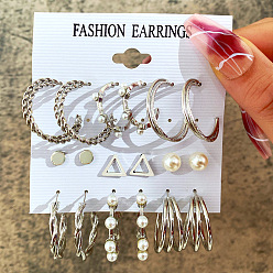 5225125 Acrylic C-shaped Vintage Pearl Earrings Set - Creative Twisted Ear Cuffs