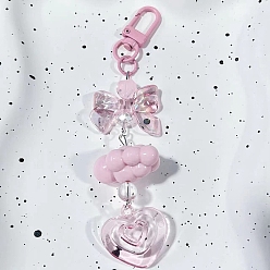 Bowknot Pink Themed Plastic Pendant Keychain, with Clasp, Bowknot, 150mm