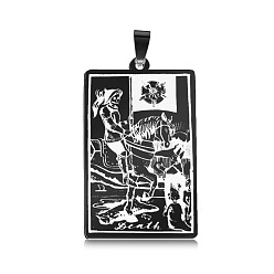 Electrophoresis Black Stainless Steel Pendants, Rectangle with Tarot Pattern, Electrophoresis Black, Death XIII, No Size