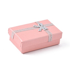 Pink Valentines Day Wife Gifts Packages Cardboard Jewelry Set Boxes with Bowknot and Sponge Inside, for Necklaces and Pendants, Rectangle, Pink, 80x50x25mm