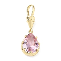 Pink Pendentifs en laiton zircon cubique pavé, charmes de larme, charmes de pierre unique, plaqué longue durée, crémaillère plaquage, sans plomb et sans cadmium, réel 18 k plaqué or, rose, 36mm, Trou: 8x5mm