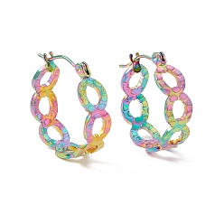 Rainbow Color Ионное покрытие (ip) 304 овальные серьги-кольца из нержавеющей стали для женщин, Радуга цветов, 21.5x20x6.5 мм, штифты : 0.6 мм