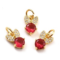 Красный Латунные микро проложить кубического циркония прелести, реальный 18 k позолоченный, без кадмия и без свинца, кролик, красные, 10x6.5x3 мм, отверстие : 3.8 мм