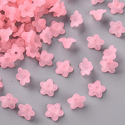 Hot Pink Transparent Acrylic Beads, Flower, Frosted, Hot Pink, 10x5mm, Hole: 1mm, about 4600pcs/500g