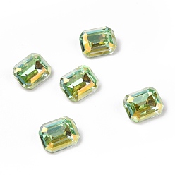 Light Chrysolite AB Стеклянные кабошоны со стразами в стиле AB, плоская задняя и задняя, прямоугольные, светлый хризолит ab, 10x8x4.7 мм