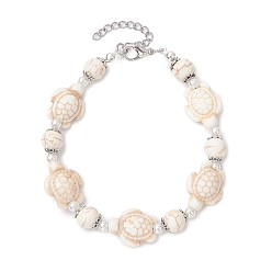 Белый Браслеты из синтетической бирюзы и пластикового жемчуга для женщин, черепаха, белые, 7-7/8 дюйм (20 см)