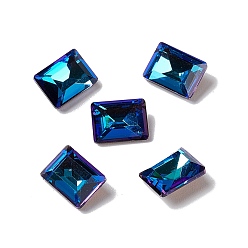 Jet AB Mocha Fluorescent Style Glass Rhinestone Cabochons, Pointed Back, Faceted, Rectangle, Jet AB, 8x6x3.5mm