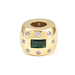 Зеленый Латунные микро проложить Цирконий Европейский бисером, круглые, бусины с большим отверстием, долговечный, стойки покрытие, без свинца и без кадмия, реальный 18 k позолоченный, зелёные, 12x9 мм, отверстие : 5 мм