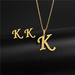 Letter K Golden Stainless Steel Initial Letter Jewelry Set, Stud Earrings & Pendant Necklaces, Letter K, No Size