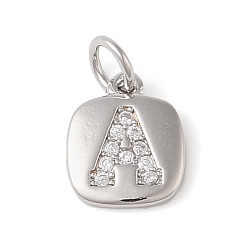 Letter A Покрытие стойки латунь микропаве прозрачные кубические циркониевые подвески, с прыжковых колец, без кадмия и без свинца, долговечный, платина, буква a, 11.5x9x1.5 мм, отверстие : 2.8 мм