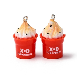 Красный Непрозрачные подвески смолы, мороженое, с платиновым тоном железная петля, красные, 28.5~29x17~17.5 мм, отверстие : 2 мм