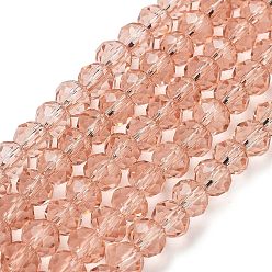 Темный Лосось Ручная работа имитация австрийского хрусталя граненые рондель стеклянные бусины, розовые, 6x4 мм, отверстие : 1 мм, около 87~90 шт / нитка